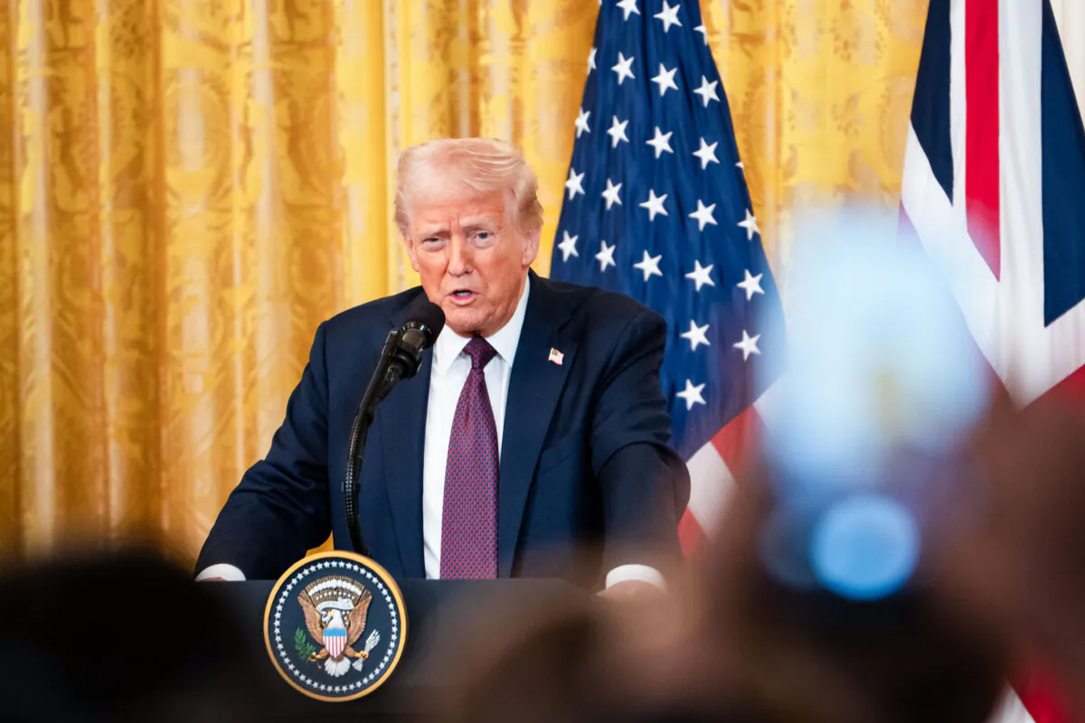 President Donald Trump speaks during a press conference at the White House in Washington on Feb. 27, 2025. (Madalina Vasiliu/The Epoch Times)
