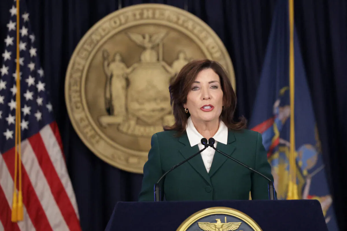 New York Gov. Kathy Hochul at a press conference in New York City on Nov. 14. (Kent J. Edwards/Reuters)