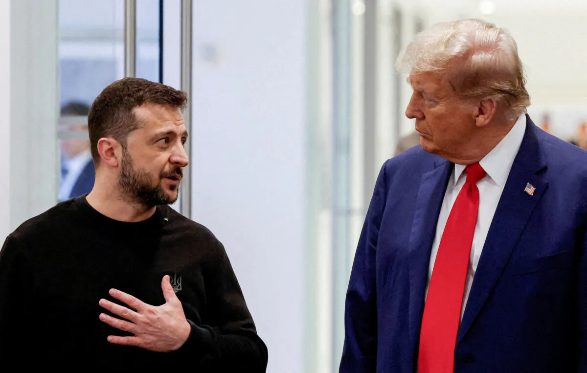 Then Republican presidential nominee Donald Trump and Ukraine’s President Volodymyr Zelenskyy meet at Trump Tower in New York City, on Sept. 27, 2024. (REUTERS/Shannon Stapleton//File Photo)