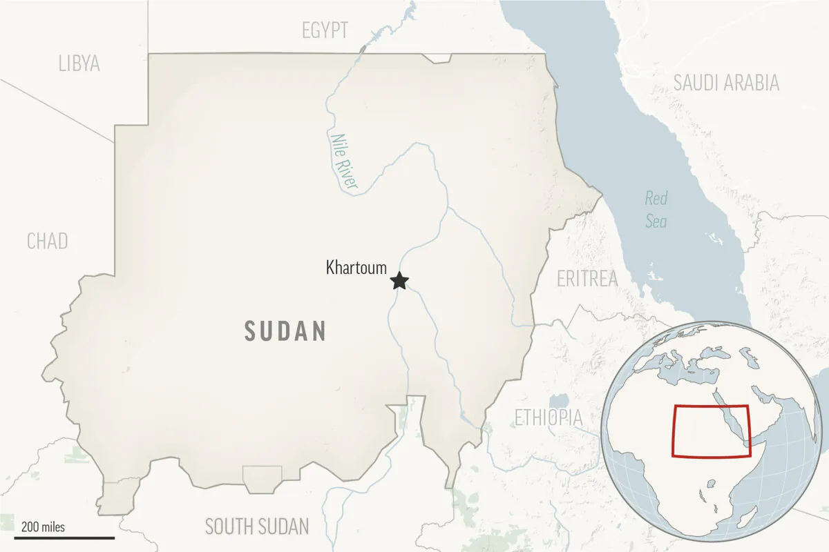 A locator map for Sudan with its capital Khartoum. (AP Photo)