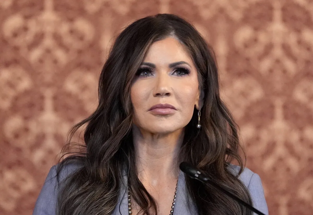 U.S. Homeland Security Secretary Kristi Noem during a press conference in Bogota, Colombia, on March 27, 2025. (Alex Brandon/Pool/AFP via Getty Images)