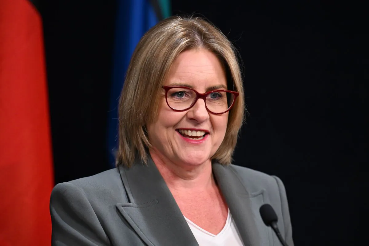 Victorian Premier Jacinta Allan speaking to media during a press conference, in Melbourne, Australia, on Feb. 17, 2025. (AAP Image/James Ross)
