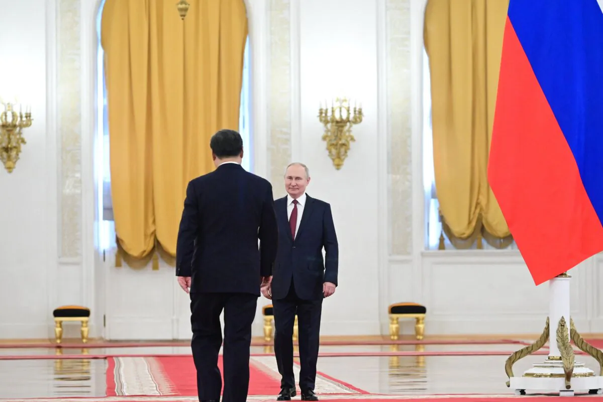 Russian President Vladimir Putin meets with Chinese leader Xi Jinping at the Kremlin in Moscow on March 21, 2023. (Pavel Byrkin/SPUTNIK/ AFP via Getty Images)
