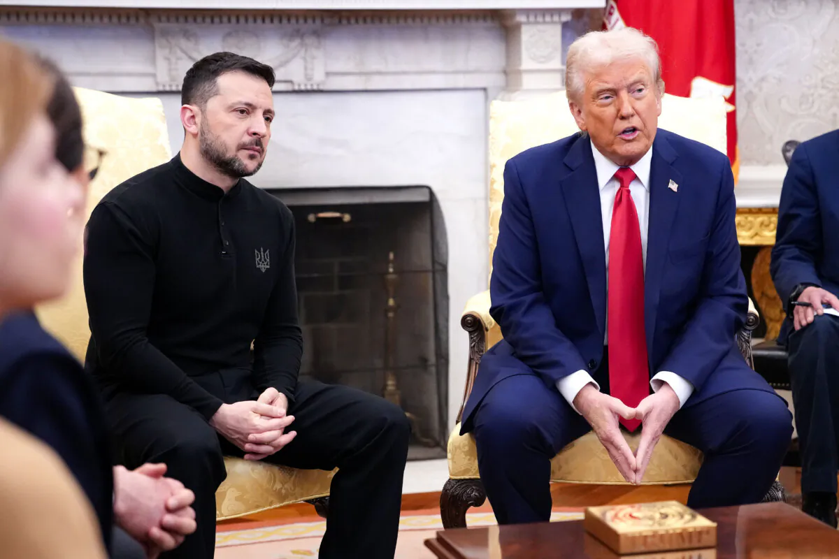 President Donald Trump with Ukrainian President Volodymyr Zelensky in the Oval Office at the White House on Feb. 28, 2025. (Andrew Harnik/Getty Images)