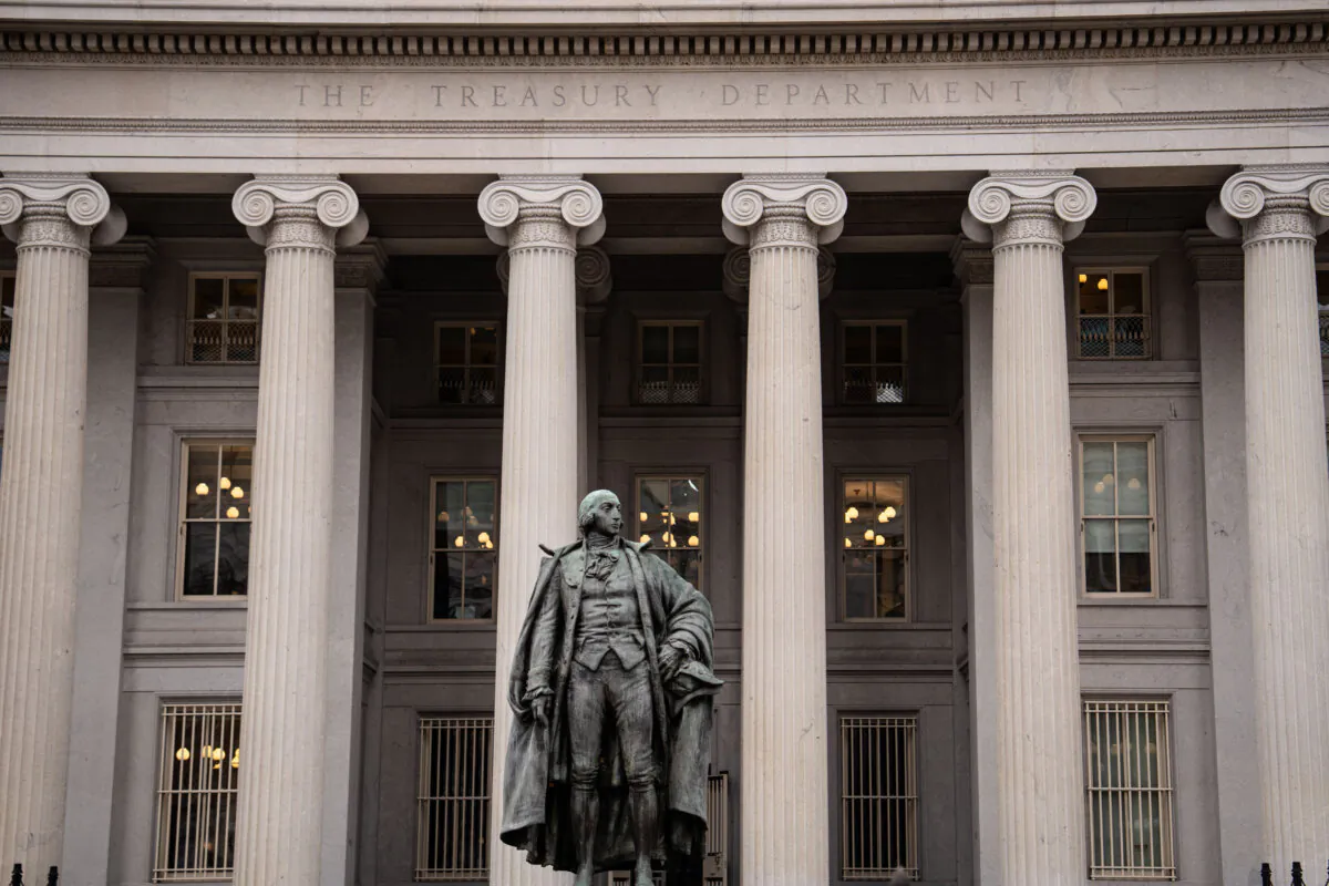 The Department of the Treasury building in Washington on Feb. 27, 2025. (Madalina Vasiliu/The Epoch Times)