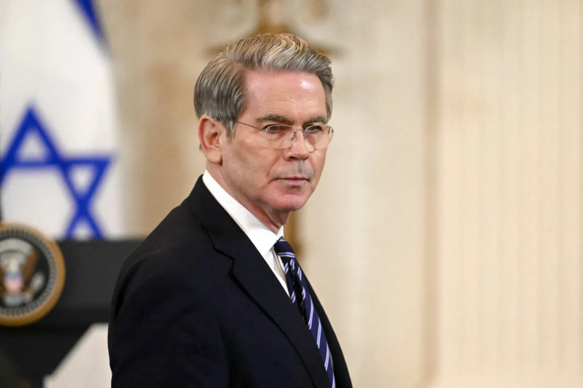 Treasury Secretary Scott Bessent arrives for a press conference with President Donald Trump and Israeli Prime Minister Benjamin Netanyahu in the East Room of the White House on Feb. 4, 2025. (Jim Watson/AFP via Getty Images)