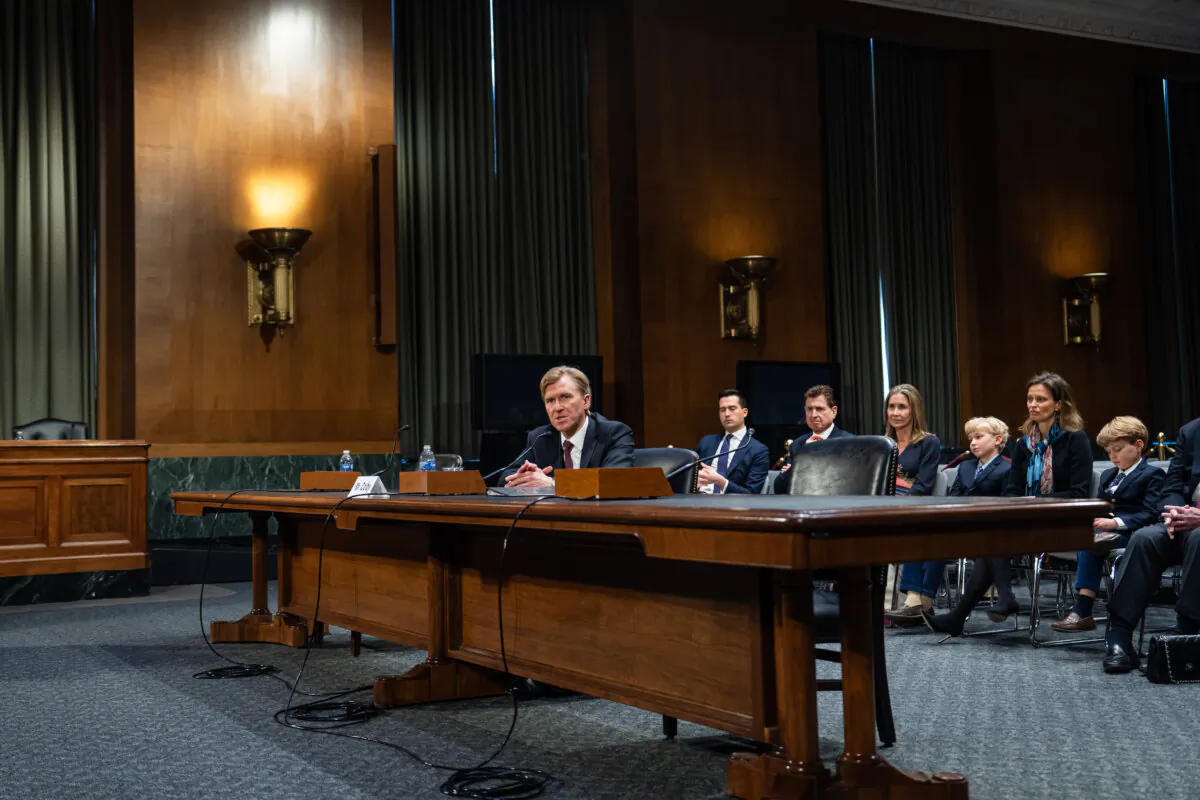 U.S. Under Secretary of War Elbridge Colby speaks before the Senate on Capitol Hill in Washington on March 4, 2025. (Madalina Vasiliu/The Epoch Times)