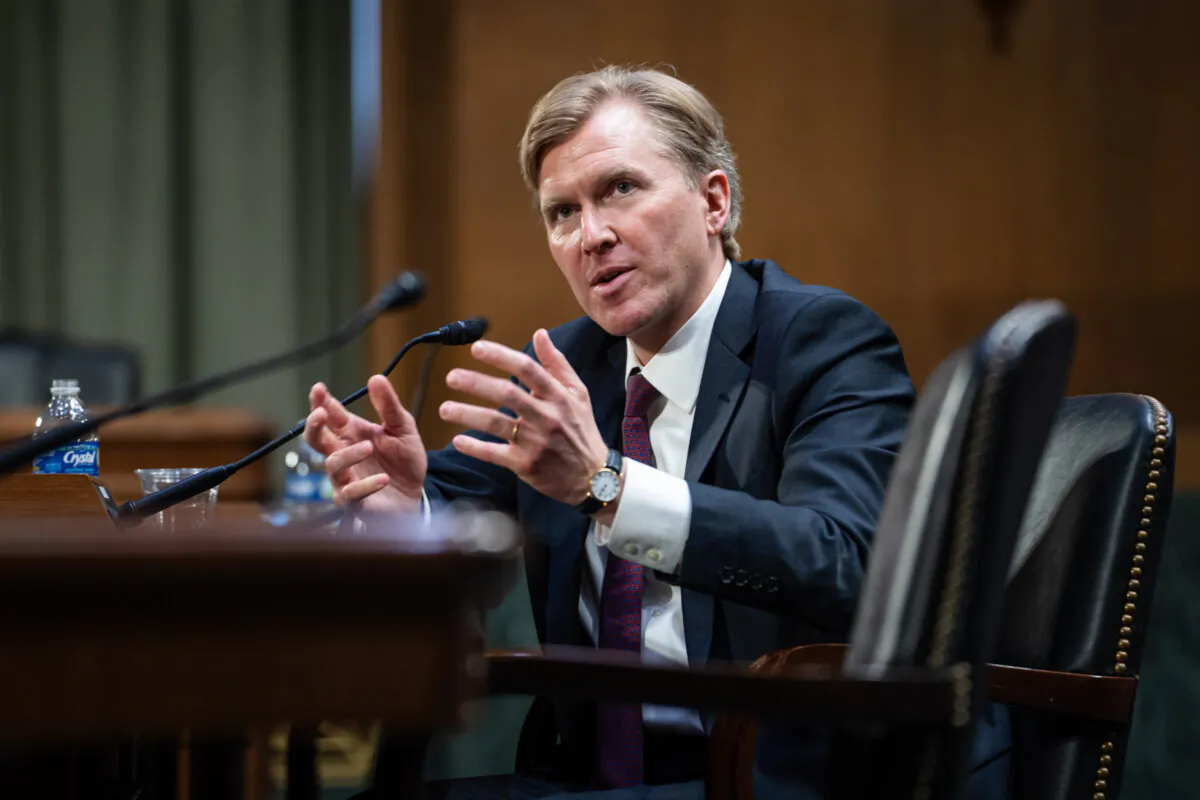 U.S. Under Secretary of War Elbridge Colby speaks before the Senate on Capitol Hill in Washington on March 4, 2025. (Madalina Vasiliu/The Epoch Times)