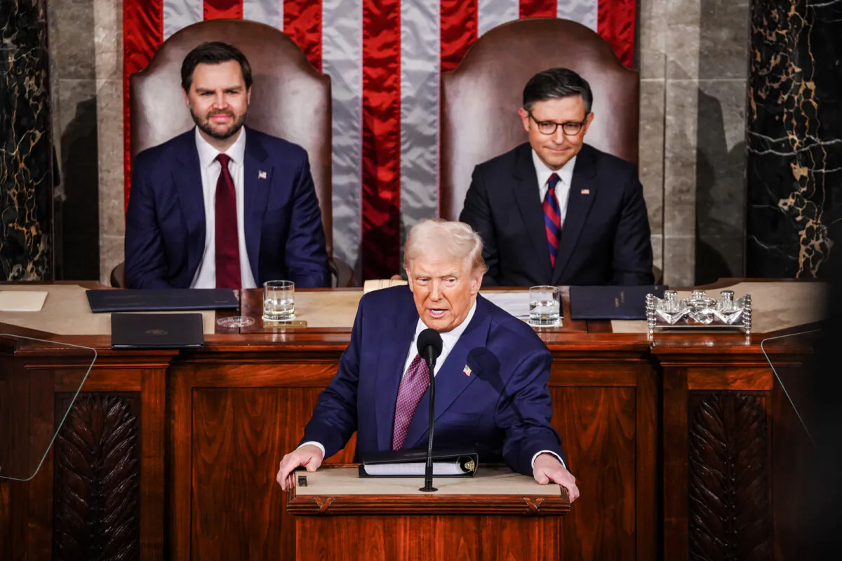 President Donald Trump addresses a joint session of Congress in the House Chamber on Capitol Hill in Washington on March 4, 2025. (Madalina Vasiliu/The Epoch Times)