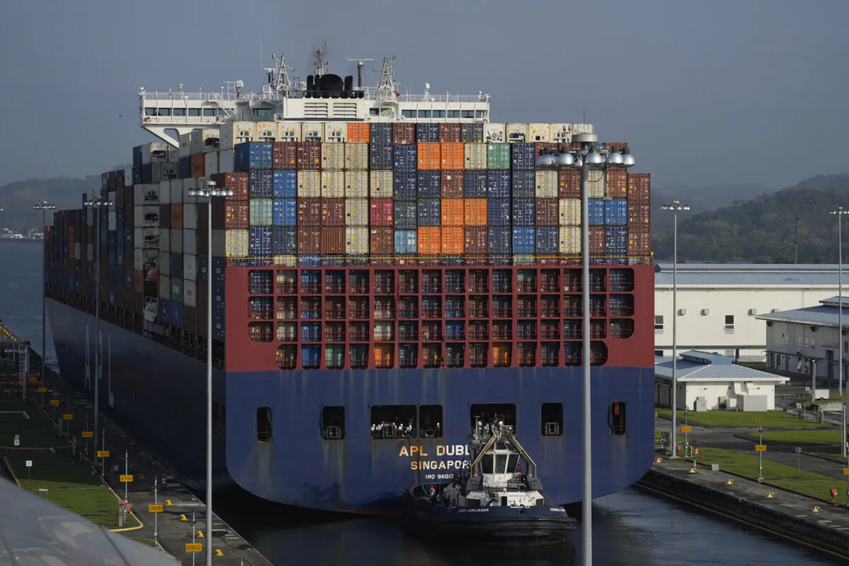A cargo ship goes through the Panama Canal's Cocoli locks in Panama City on Feb. 21, 2025. (Matias Delacroix/AP Photo)