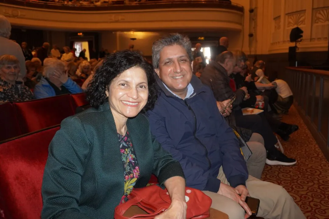 Seema Bhargava and Minesh Khashu attended Shen Yun Performing Arts at the Bournemouth Pavilion Theatre on March 5. (Mary Mann/The Epoch Times)