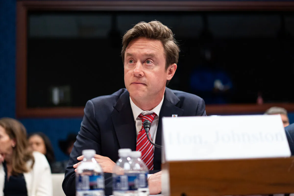 Denver Mayor Mike Johnston testifies before the Committee on Oversight and Government Reform on Capitol Hill on March 5, 2025. (Madalina Vasiliu/The Epoch Times)