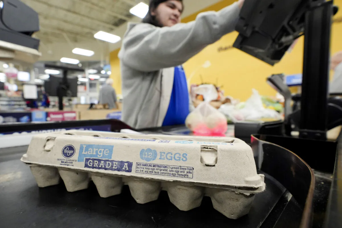 Cashier Josh Jimenez rings up egg for sale at a grocery store in Dallas on Feb. 7, 2025. (LM Otero/AP Photo)