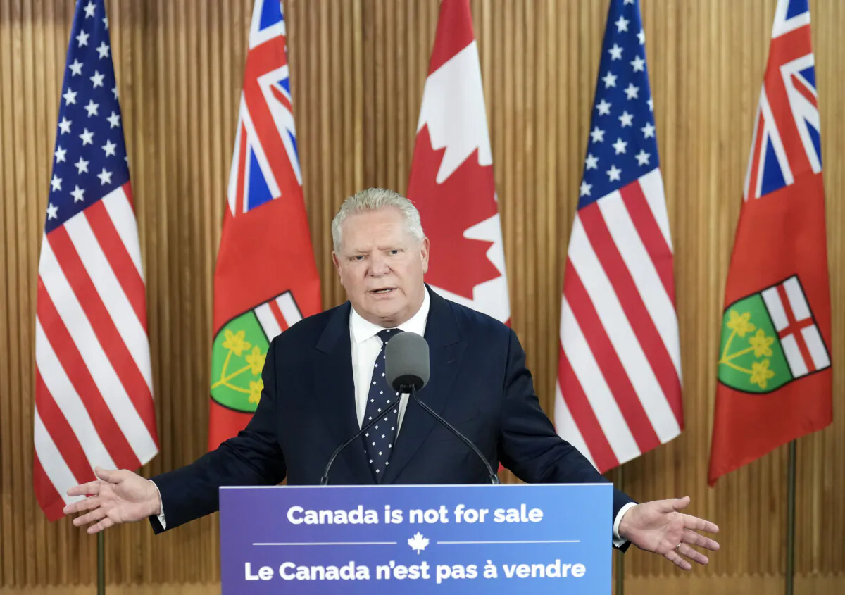 Ontario Premier Doug Ford holds a press conference regarding the new tariffs that the United States has placed on Canada, at Queen's Park in Toronto on  March 4, 2025. (The Canadian Press/Nathan Denette)