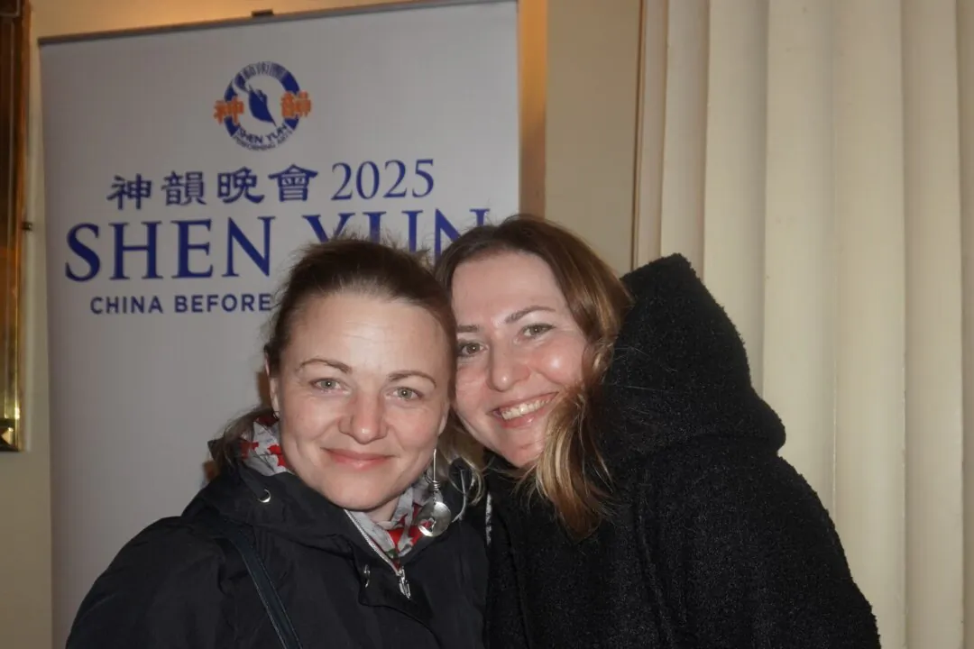 Zuzana Fikaroba and Barbara Vickova attended Shen Yun Performing Arts at the Bournemouth Pavilion Theatre on March 5, 2025. (Mary Mann/The Epoch Times)