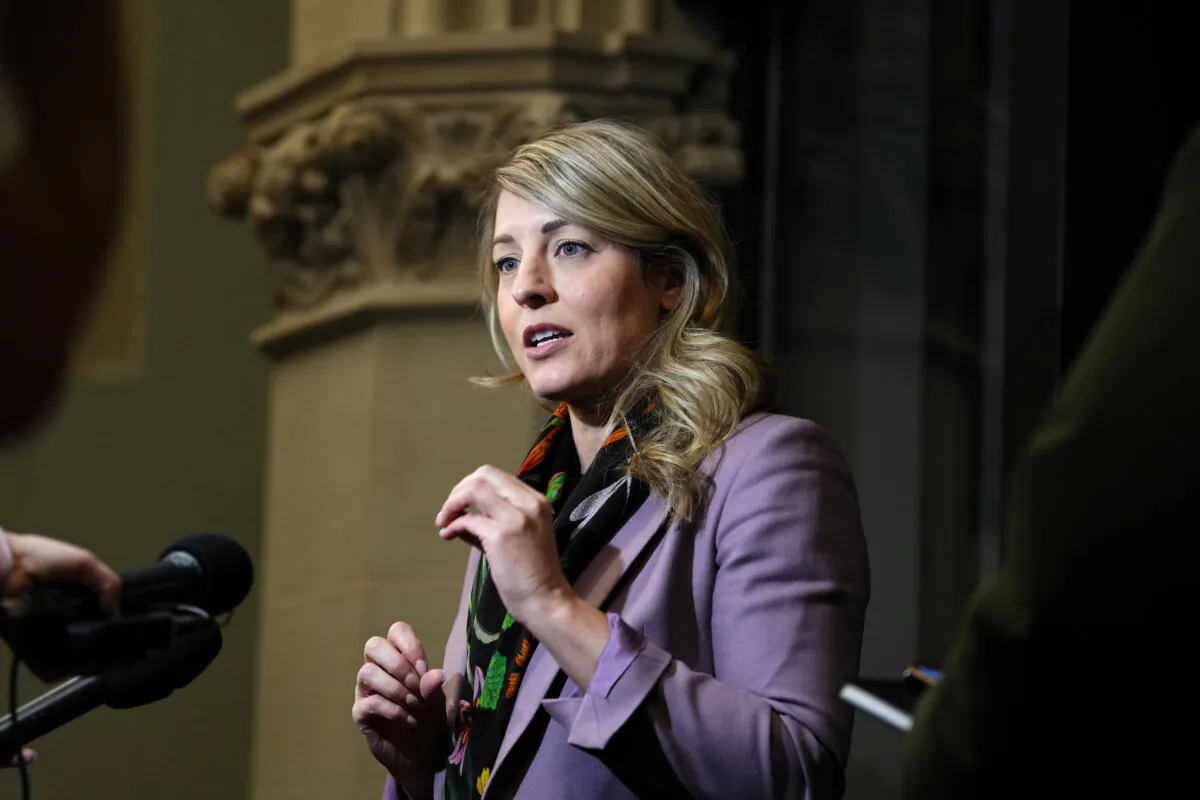 Minister of Foreign Affairs Melanie Joly speaks with journalists before attending a cabinet committee meeting on Parliament Hill in Ottawa on March 3, 2025. (The Canadian Press/Justin Tang)