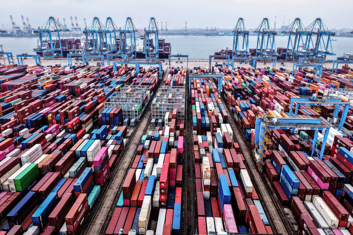 Containers are seen at the port in Qingdao, Shandong province, China, on March 4, 2025. (-/AFP via Getty Images)