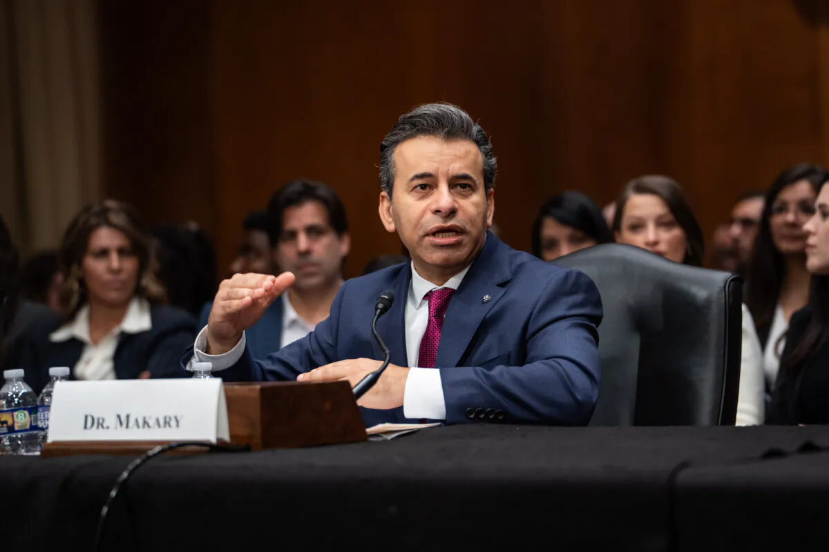 President Donald Trump’s nominee for Commissioner of Food and Drugs, Martin Makary, testifies during a confirmation hearing before the Senate Committee on Health, Education, Labor, and Pensions on Capitol Hill in Washington on March 6, 2025. (Madalina Vasiliu/The Epoch Times)