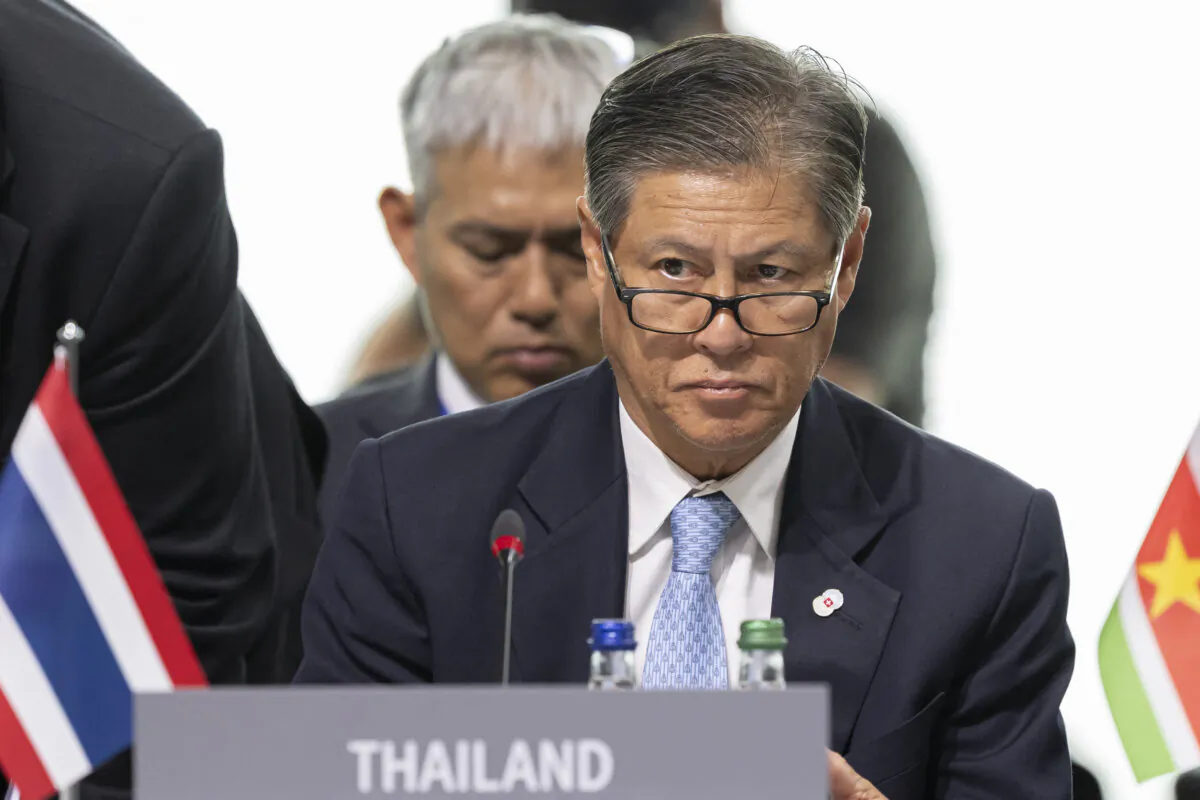 Advisor to the Deputy Minister of Foreign Affairs of Thailand Russ Jalichandra attends a plenary session during the Summit on peace in Ukraine, at the luxury Burgenstock resort, near Lucerne, Switzerland, on June 16, 2024. (Urs Flueeler/Pool/ AFP via Getty Images)