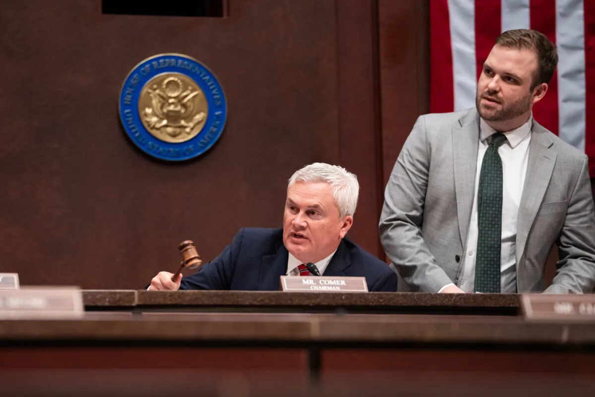 Chairman of the House Oversight Committee, Rep. James Comer (R-Ky.) presides over a hearing on Capitol Hill in Washington on March 5, 2025. (Madalina Vasiliu/The Epoch Times)