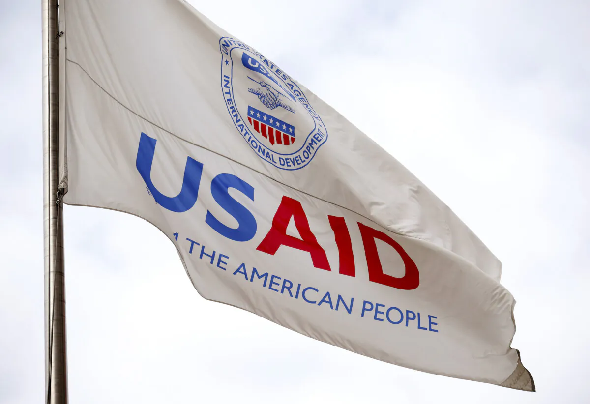 A flag flies outside the headquarters of the U.S. Agency for International Development (USAID) in Washington, on Feb. 3, 2025. (Kevin Dietsch/Getty Images)