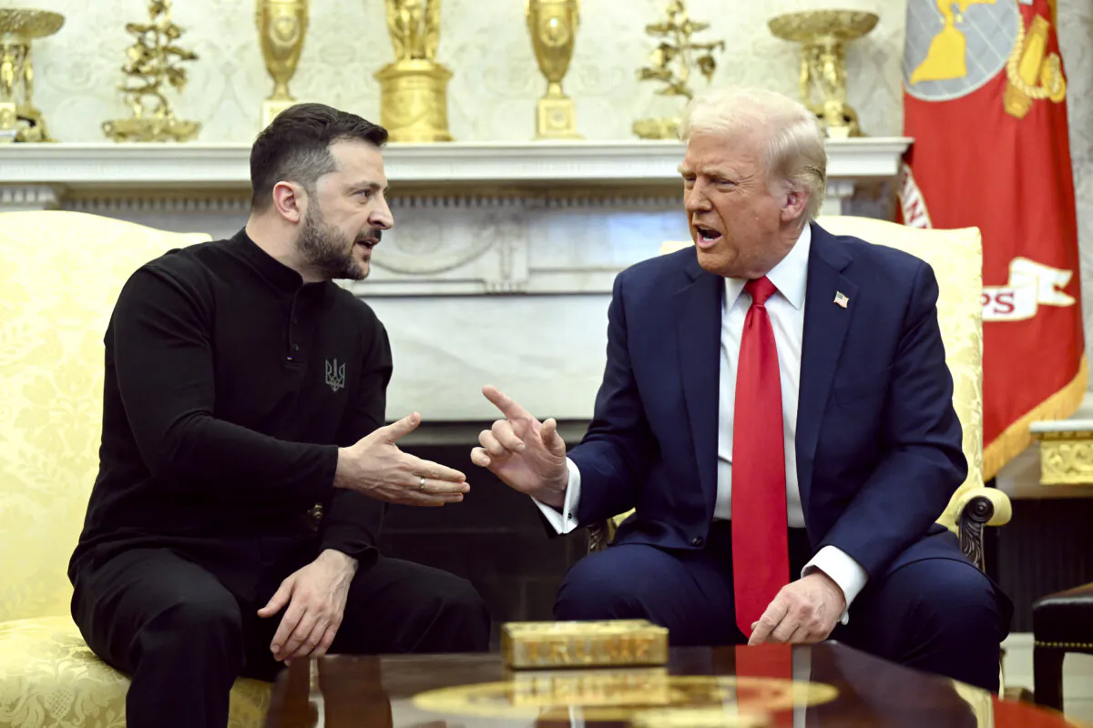 President Donald Trump and Ukrainian President Volodymyr Zelenskyy meet in the Oval Office on Feb. 28, 2025. (Saul Loeb/AFP via Getty Images)