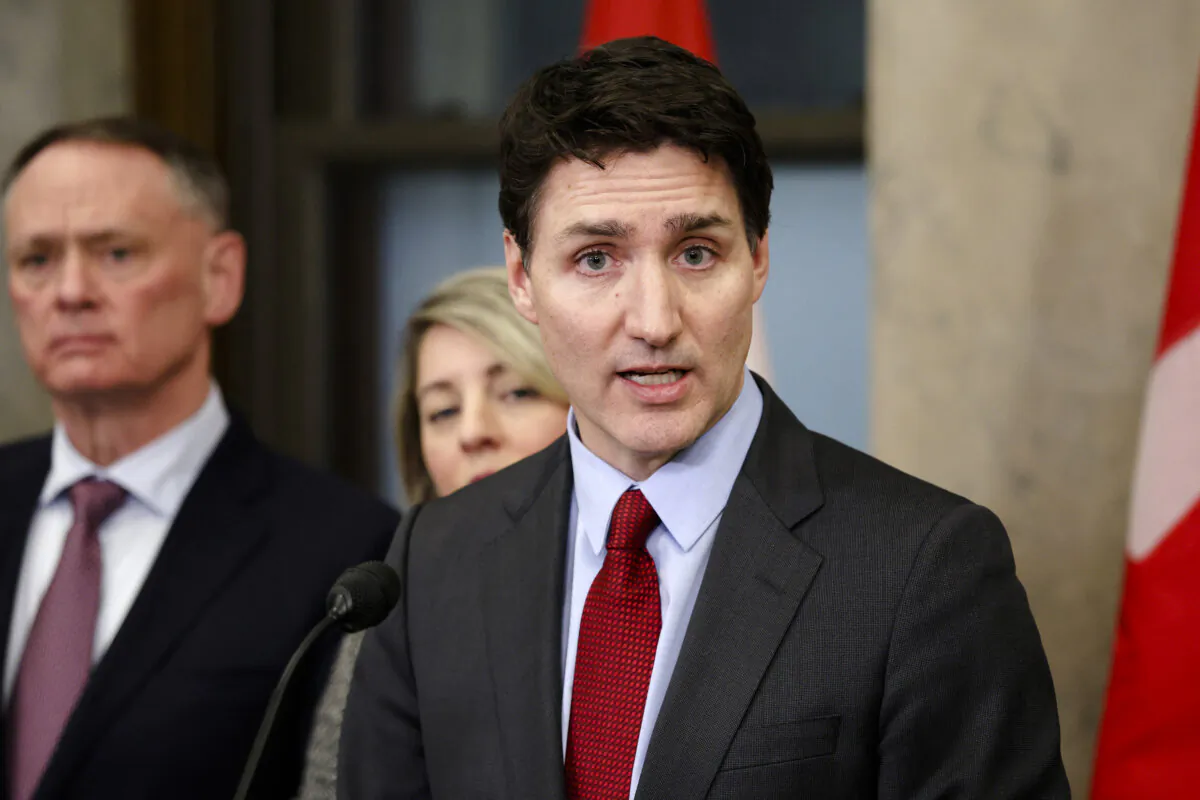 Canada's Prime Minister Justin Trudeau speaks during a news conference Feb. 1, 2025 on Parliament Hill in Ottawa. (Photo by Dave Chan / AFP)