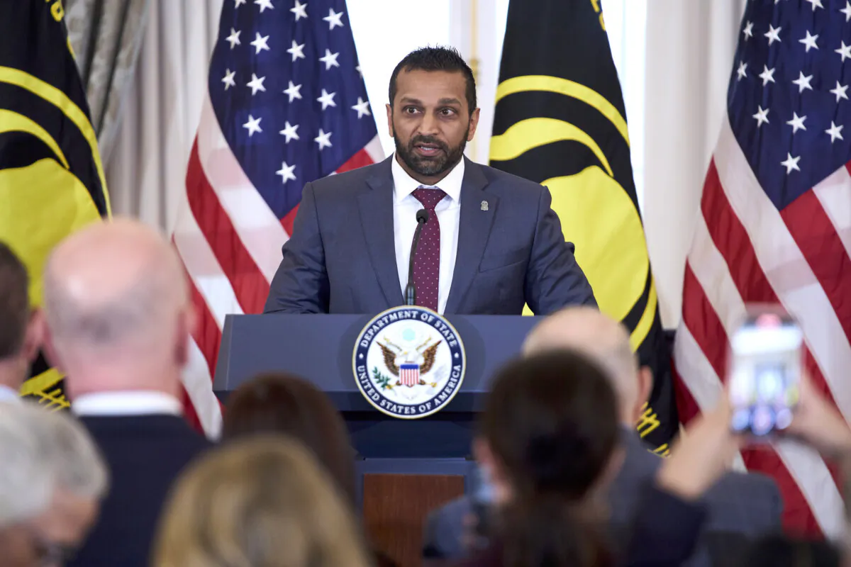 FBI Director Kash Patel speaks during a ceremony to raise the Hostage and Wrongful Detainee flag at the State Department in Washington on March 6, 2025. (Evan Vucci/AP Photo)