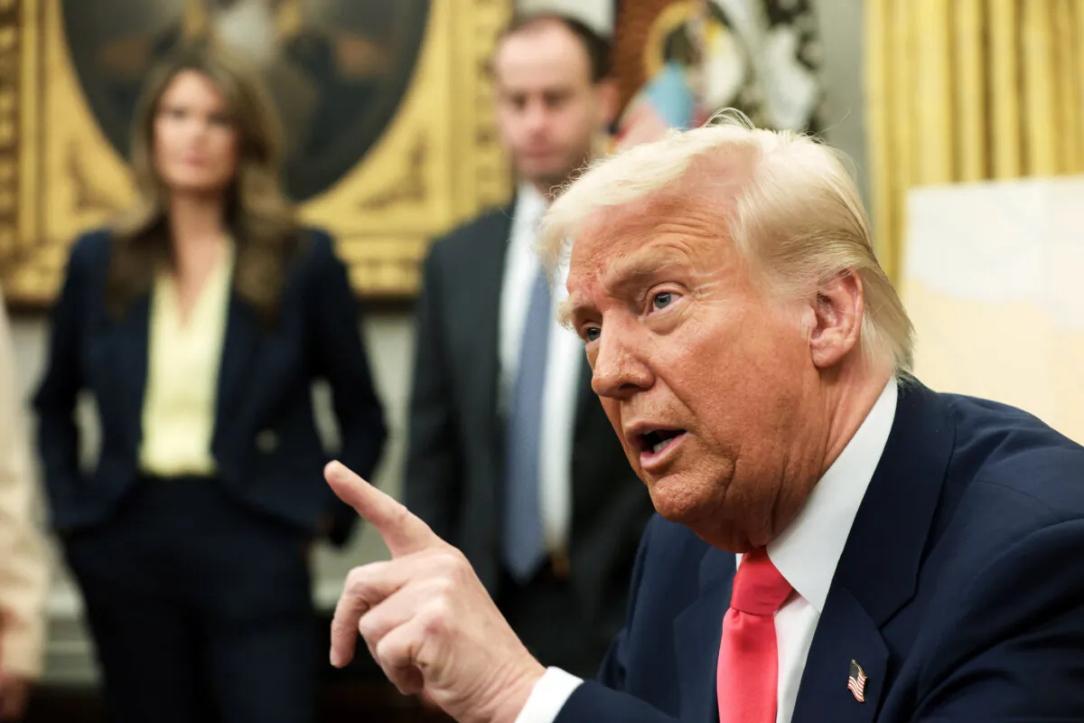 President Donald Trump speaks after signing executive orders in the Oval Office of the White House in Washington on March 6, 2025. (Alex Wong/Getty Images)