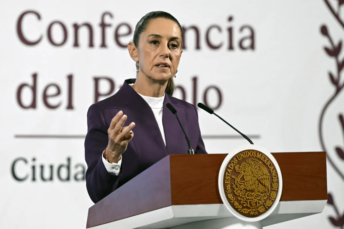 Mexico's President Claudia Sheinbaum speaks at a news conference at the National Palace in Mexico City on March 4, 2025. (Alfredo Estrella/AFP via Getty Images)