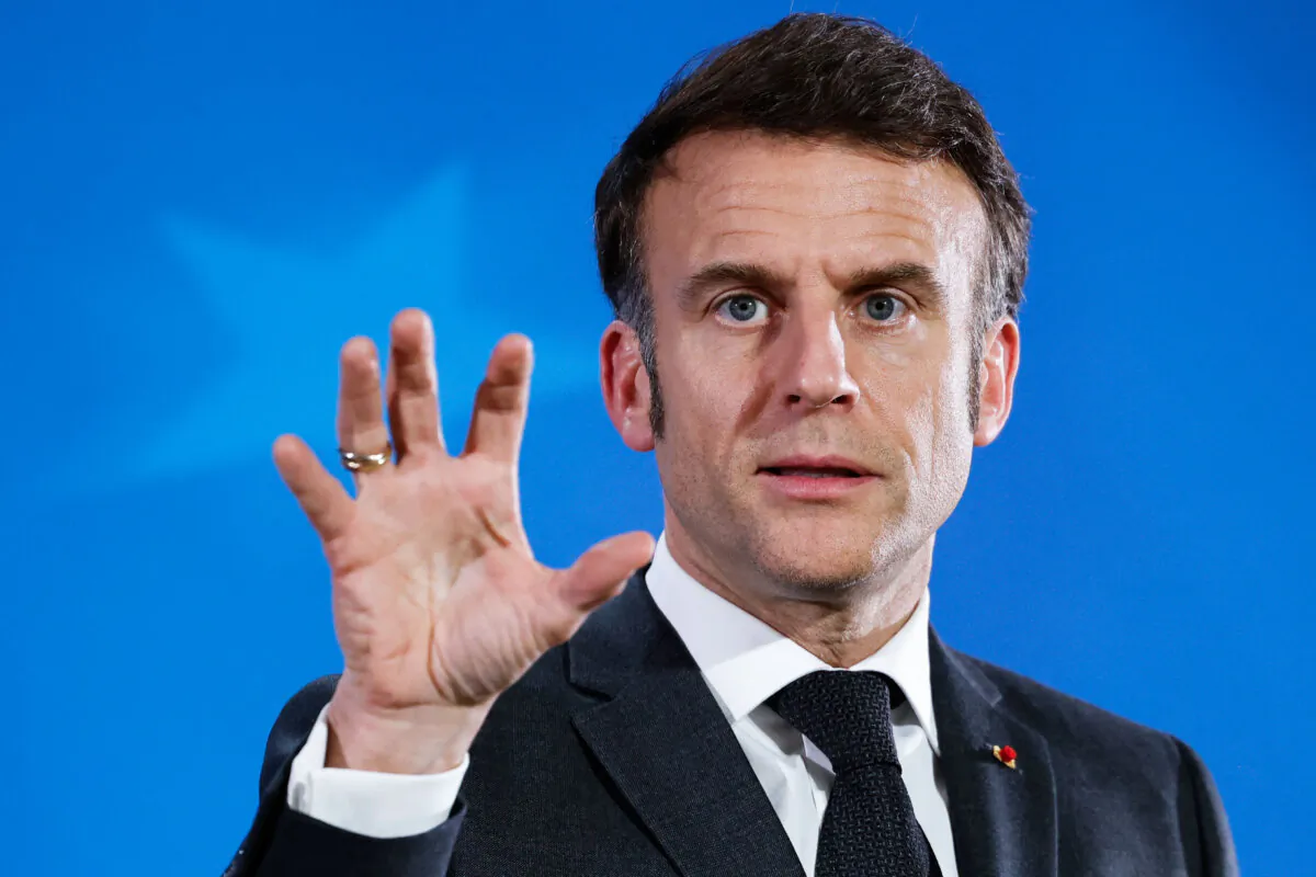 French President Emmanuel Macron addresses the media during a press conference at the end of a special European council to discuss continued support for Ukraine and European defense at the EU headquarters in Brussels on March 6, 2025. (LUDOVIC MARIN/AFP via Getty Images)