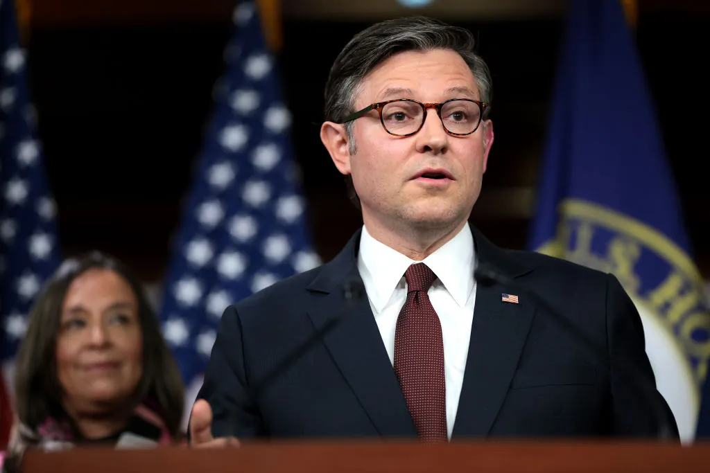 Speaker of House Mike Johnson (R-La.) speaks at a press conference at the U.S. Capitol in Washington, on Feb. 5, 2025. (Win McNamee/Getty Images)