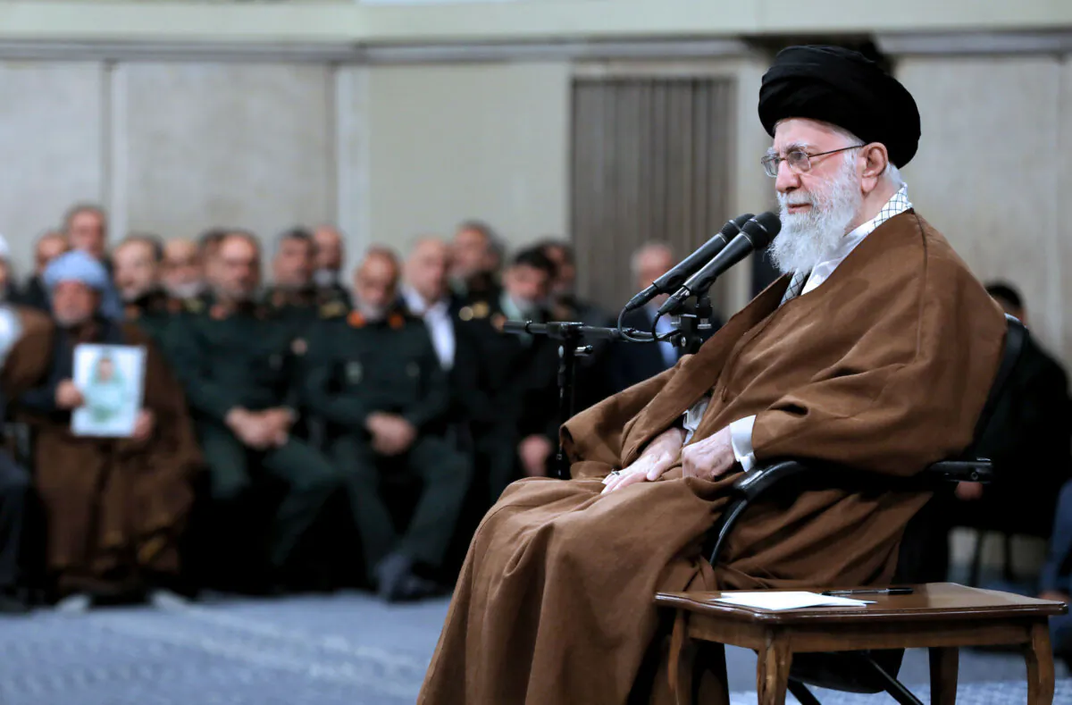 In this photo released by an official website of the office of the Iranian supreme leader, Supreme Leader Ayatollah Ali Khamenei sits in a meeting in Tehran, Iran, on Oct. 27, 2024. (Office of the Iranian Supreme Leader via AP)