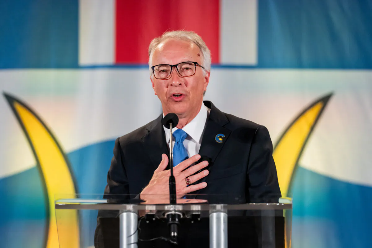 B.C. Conservative Leader John Rustad addresses supporters on election night in Vancouver on Oct. 19, 2024. (The Canadian Press/Ethan Cairns) 