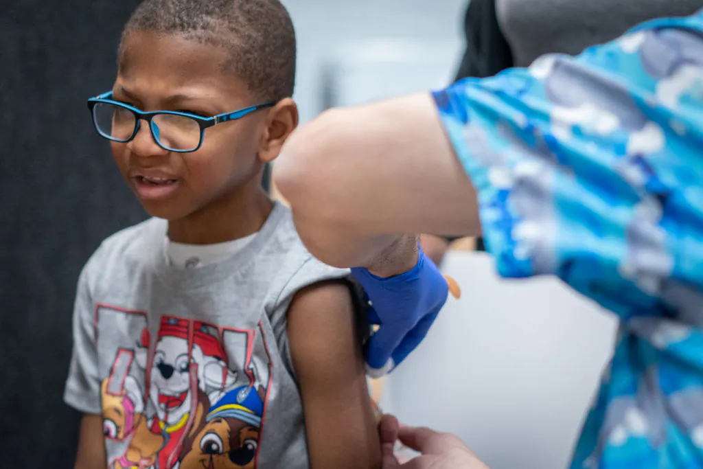 Xerius Jackson, age 7, gets an MMR vaccine at a Lubbock Public Health Department vaccine clinic in Lubbock, Texas, on March 1, 2025. (Jan Sonnenmair/Getty Images)