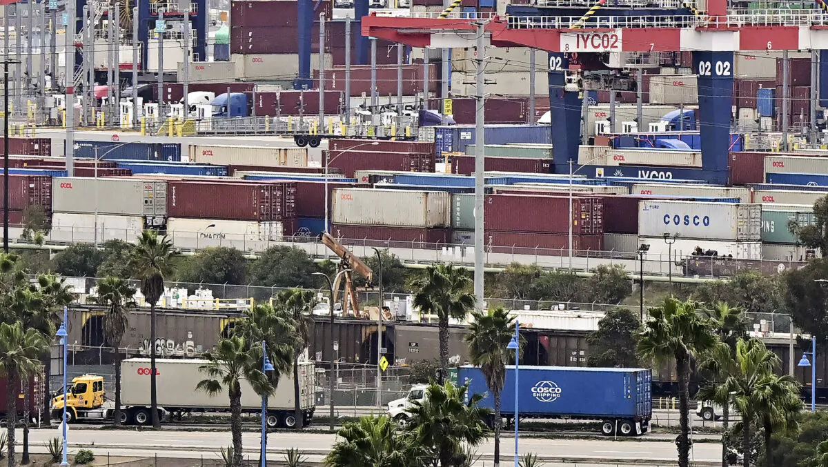 Shipping containers are stacked at the Port of Long Beach in Long Beach, Calif., on March 5, 2025. (Frederic J. Brown/AFP via Getty Images)