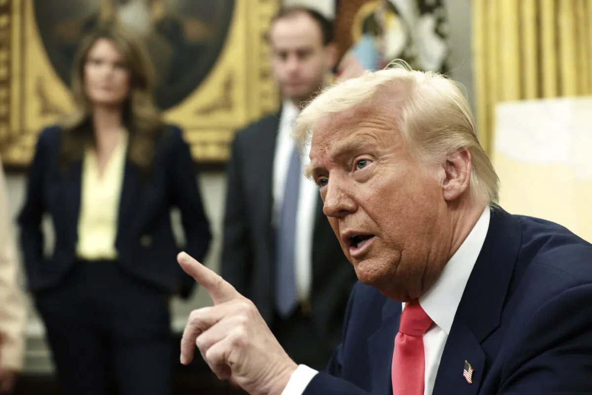 President Donald Trump speaks after signing executive orders in the Oval Office of the White House in Washington on March 6, 2025. (Alex Wong/Getty Images)