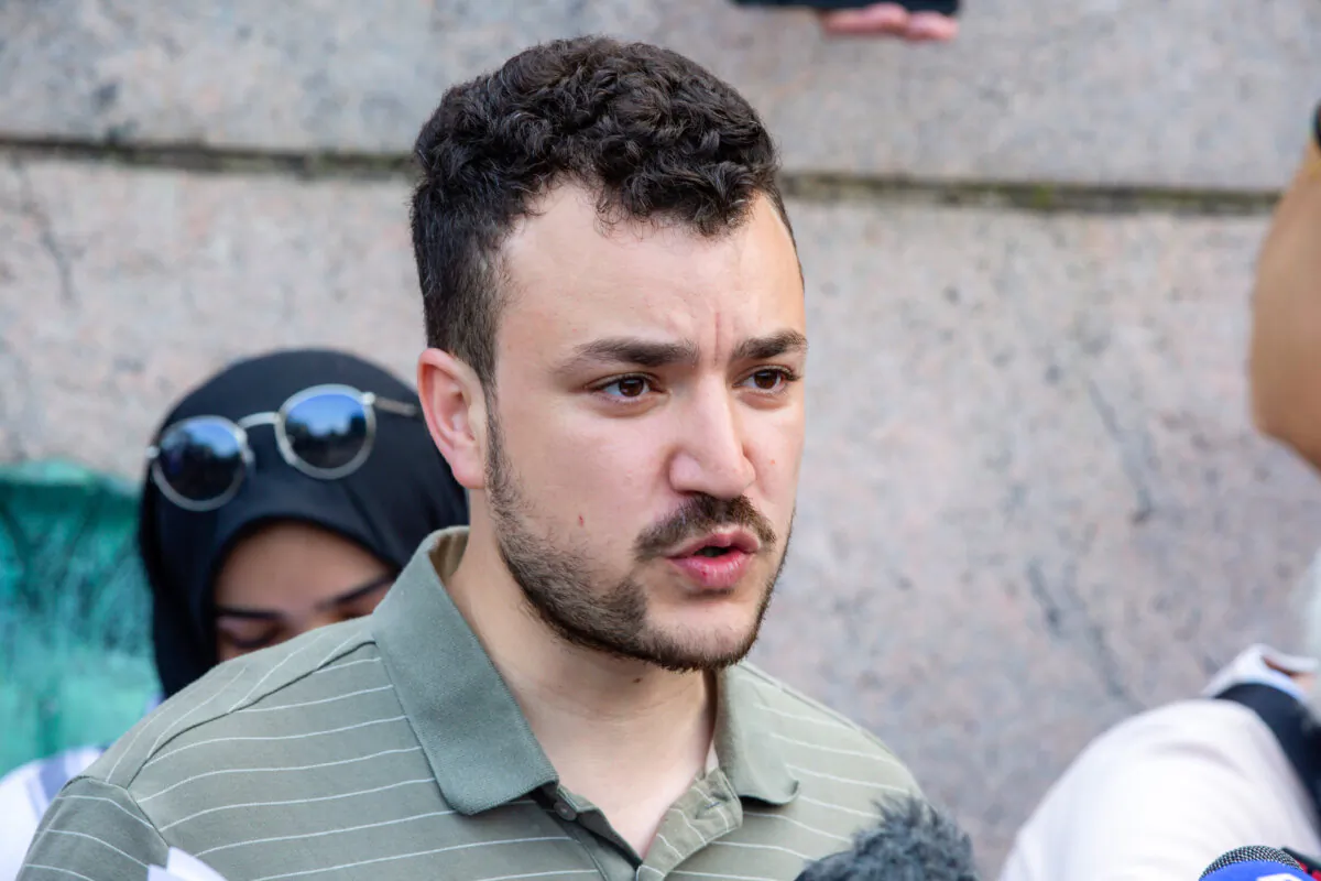 Mahmoud Khalil at a pro-Palestinian protest encampment on the Columbia University campus in New York City on April 29, 2024. (Ted Shaffrey/AP Photo)