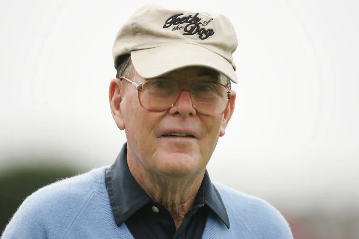 Course designer Pete Dye waits on the practice range before The Players Championship at TPC Sawgrass in Ponte Vedra Beach, Fla., on March 23, 2005. (Scott Halleran/Getty Images)