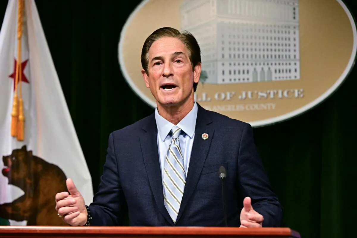 L.A. County District Attorney Nathan Hochman speaks at a news conference on March 10, 2025. (Frederic J. Brown/AFP via Getty Images)
