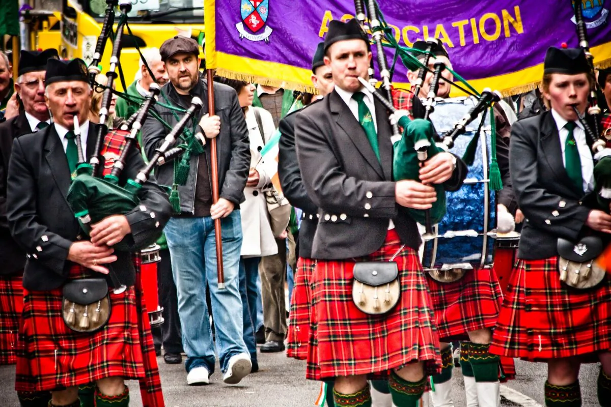 Bagpipers play traditional Irish songs at the St. Patrick's Day Parade, on March 13, 2011, in London. (garryknight/CC BY 2.0)