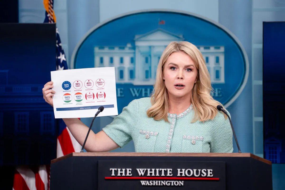 The White House Press Secretary Karoline Leavitt speaks during a press briefing at the White House in Washington on March 11, 2025. (Madalina Vasiliu/The Epoch Times)