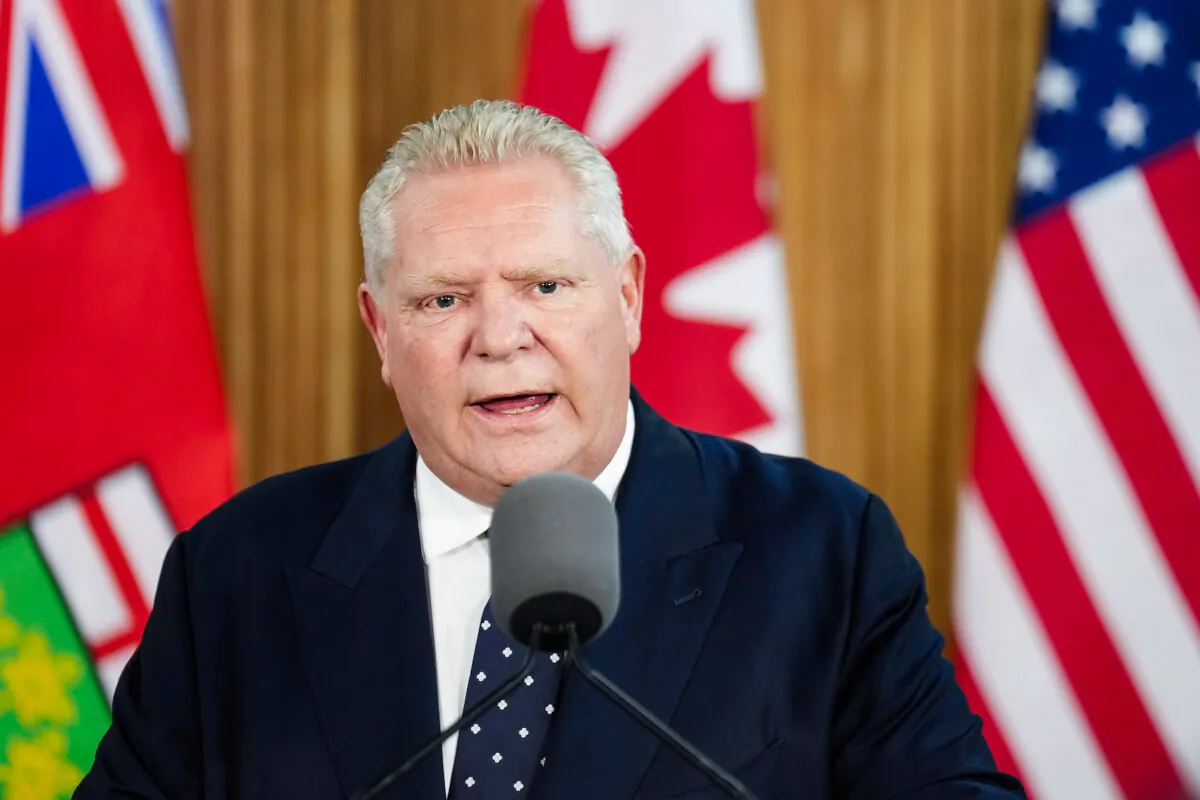 Ontario Premier Doug Ford holds a news conference in Toronto, on March 4, 2025. (Nathan Denette/The Canadian Press via AP)