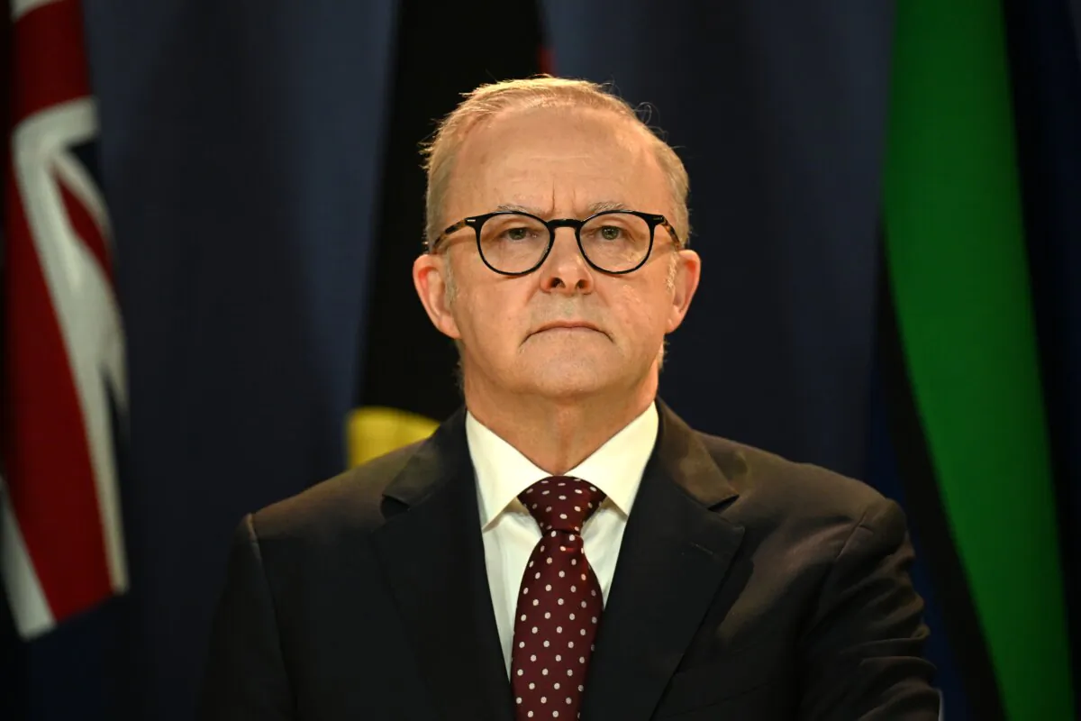 Prime Minister Anthony Albanese speaks to the media during a press conference in Sydney, Australia on March 12, 2025. (AAP Image/Dean Lewins) 