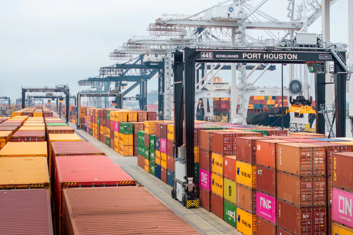Shipping containers are organized at the Houston Port of Authority in Houston, Texas, on Feb. 10, 2025. (Brandon Bell/Getty Images)