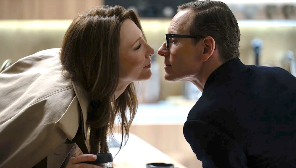 Spy Kathryn St. Jean (Cate Blanchett) and her spy husband George Woodhouse (Michael Fassbender), in "Black Bag." (Focus Features)