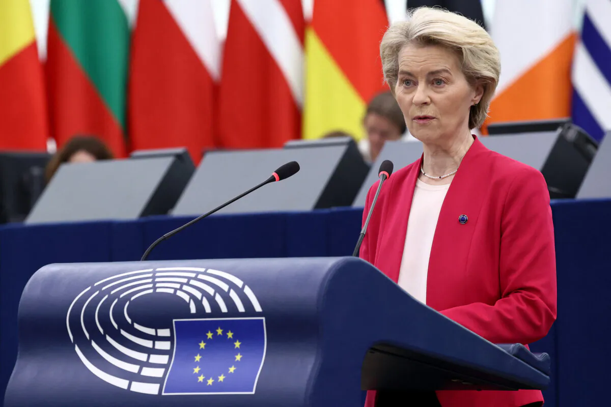 President of the European Commission Ursula von der Leyen speaks at the European Parliament, in Strasbourg, France, on March 11, 2025. (Frederick Florin / AFP)