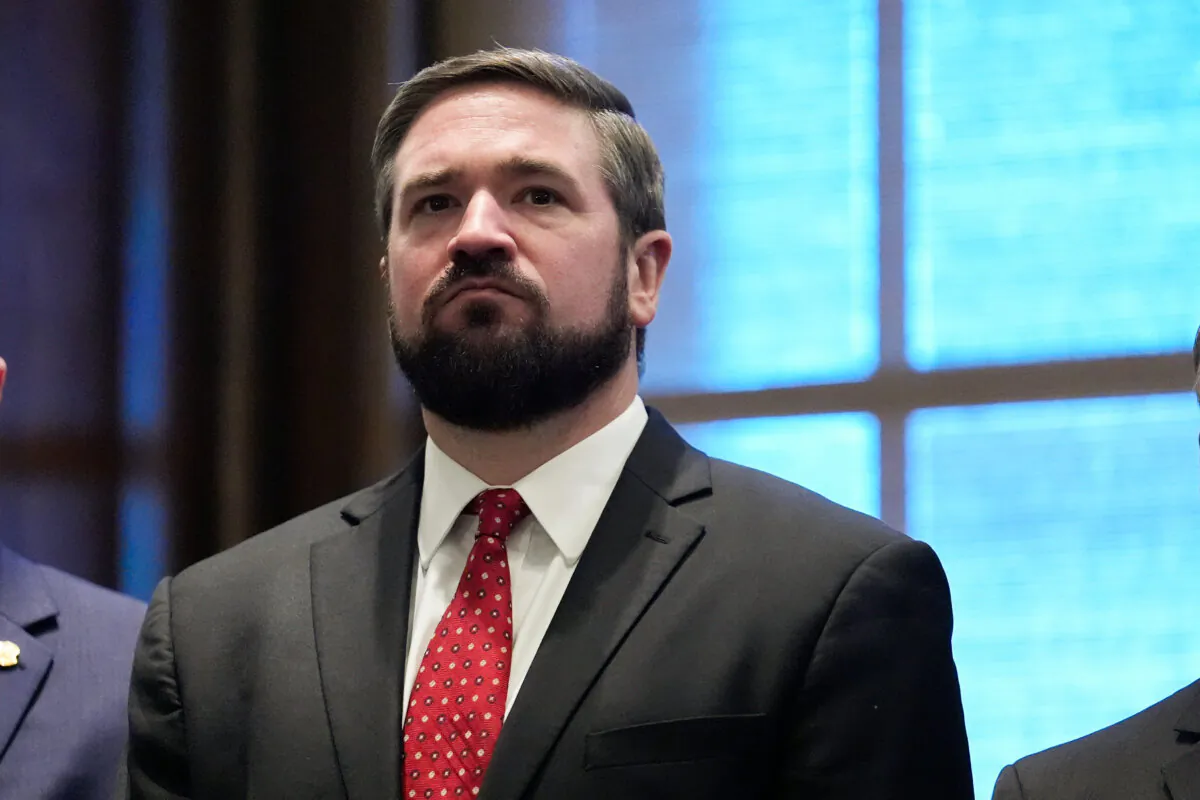 Missouri Attorney General Andrew Bailey stands in the governor's office in Jefferson City after being sworn in, on Jan. 13, 2025. (Jeff Roberson/AP Photo)