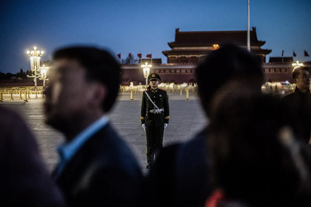 A paramilitary policeman stands in Tiananmen Square in Beijing on March 15, 2019. (Fred Dufour/AFP via Getty Images)