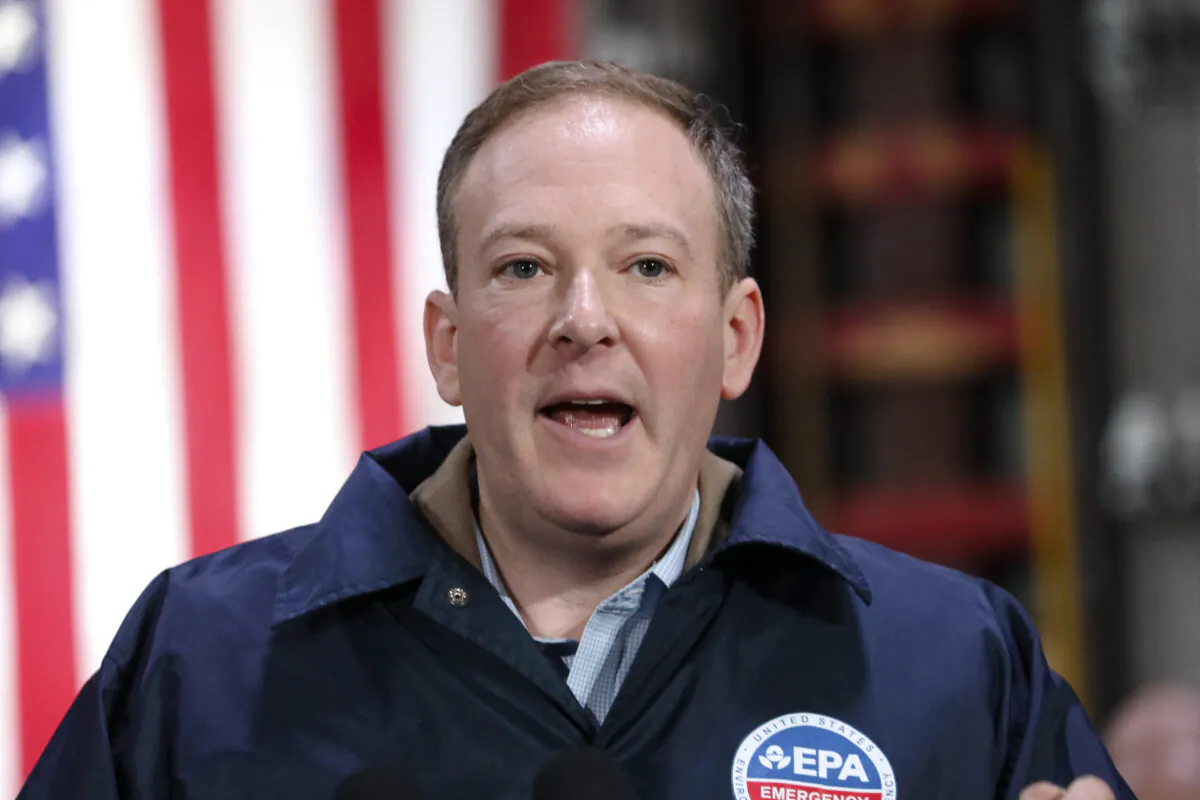 EPA Administrator Lee Zeldin speaks as Vice President JD Vance visits the East Palestine Fire Department in East Palestine, Ohio, on Feb. 3, 2025. Residents of East Palestine, Ohio, were forced to evacuate in February 2023, when a Norfolk Southern train carrying chemicals derailed, covering the area in thick black smoke. (Rebecca Droke/POOL/AFP)